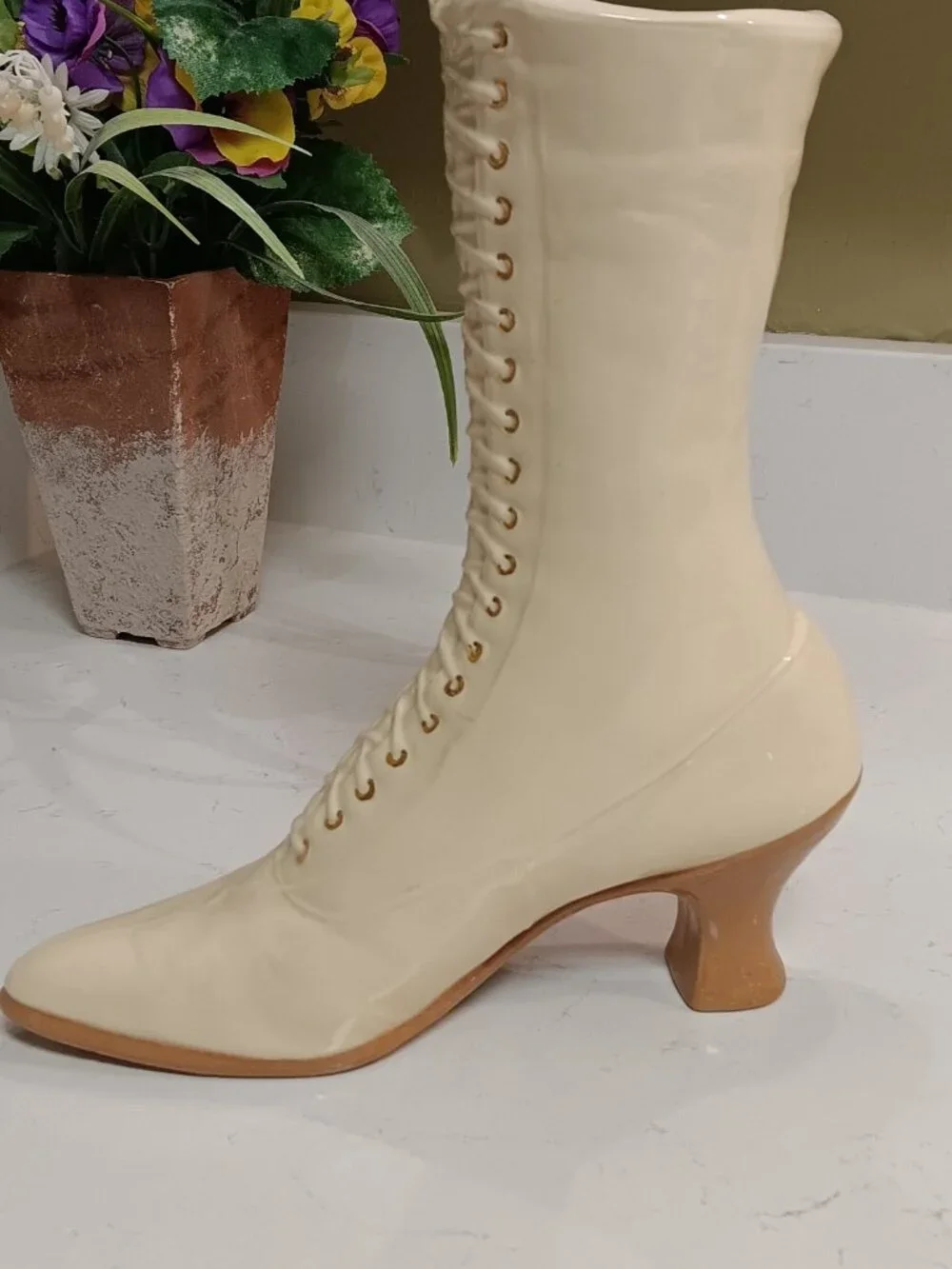 Vintage Ceramic Victorian Ladies Shoe Boot Planter / Vase